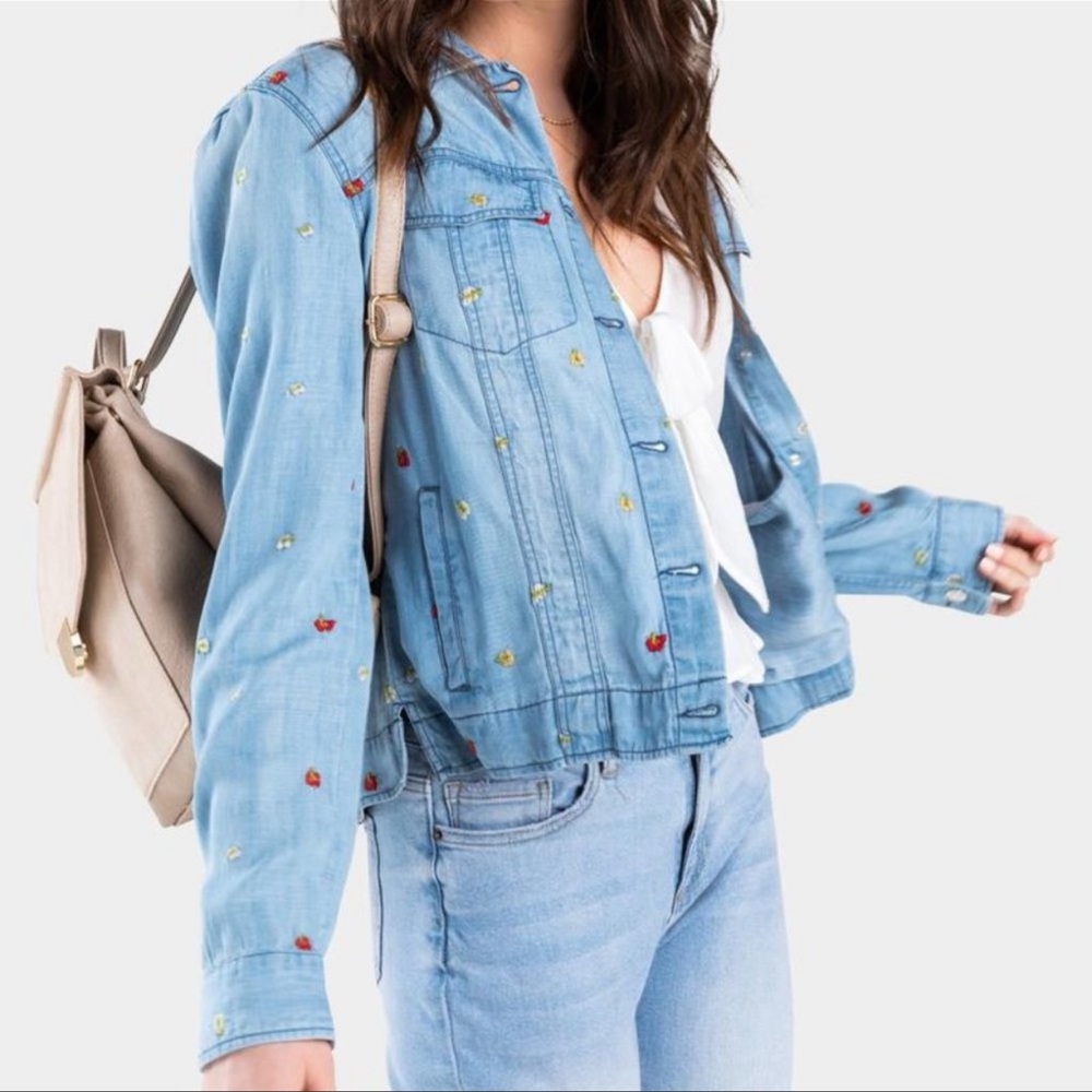 Harper Heritage Floral Embroidered Denim Shirt Jacket size S